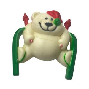 Vintage Russ Polar Bear Skiing Silly Cute Holiday Christmas‎ Winter Pin Brooch